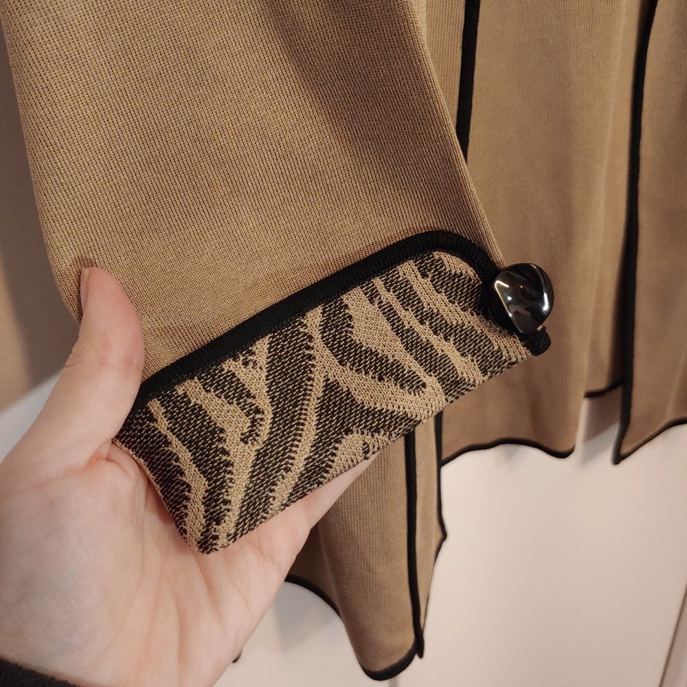 Ming Wang Tan Ruffle Collar Knit Cardigan Sweater - Picture 5 of 8